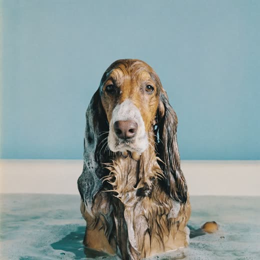A spaniel being bathed